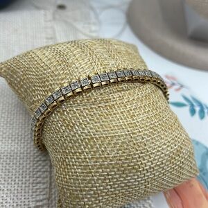 Authentic Sterling Silver Gold Etched Tennis Bracelet - 925 CISS - 8"